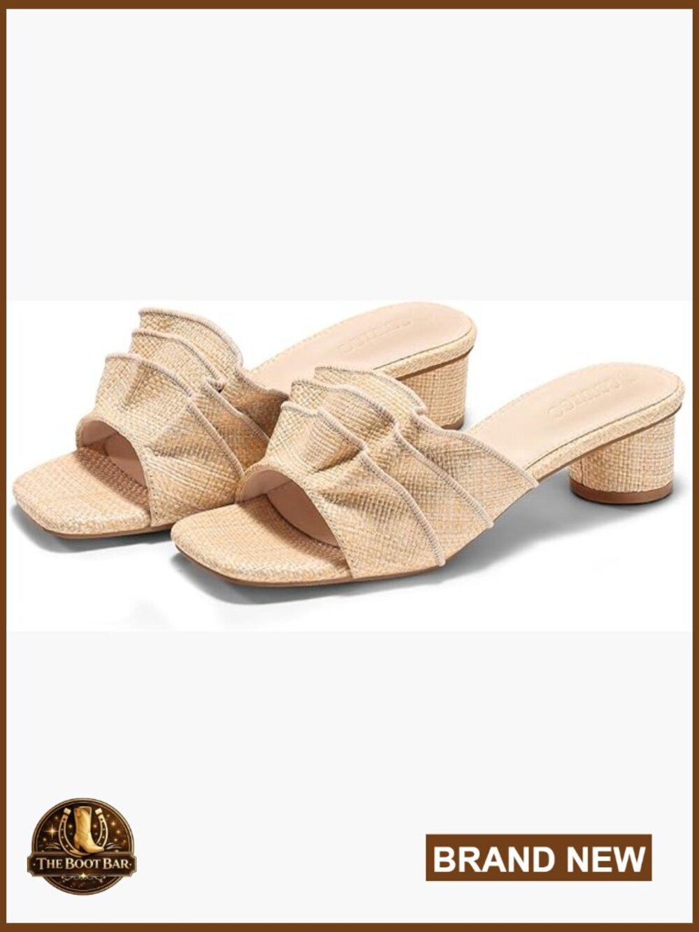 Raffia Chunky Low Heels Sandals Square Open Toe Mules Slip On Dress Shoes